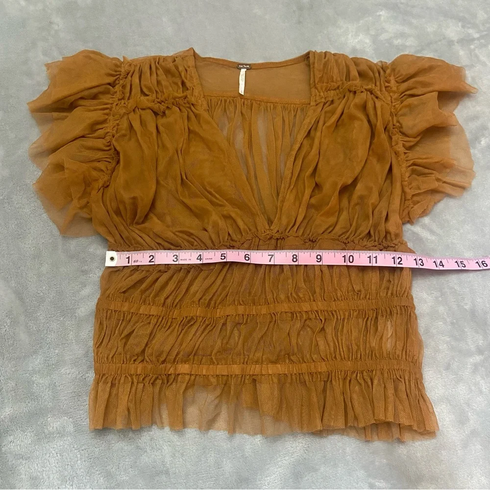 Free People Rustic Caramel Ruffled V-Neck Top - Picture 7 of 11